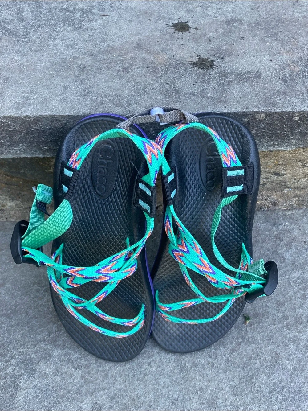 Chaco Kids Size 3 Teal Purple Black Strappy Sandals